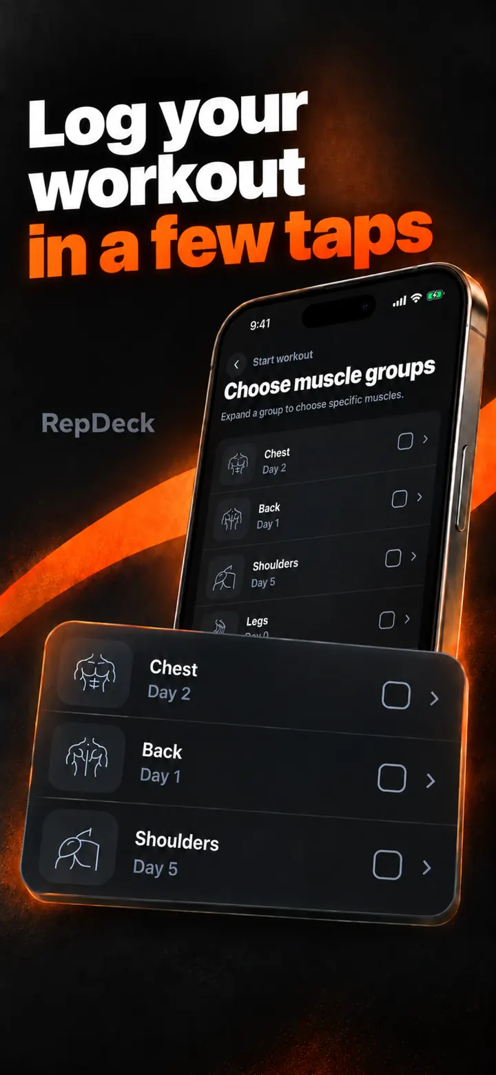 App Store screenshot — muscle picker